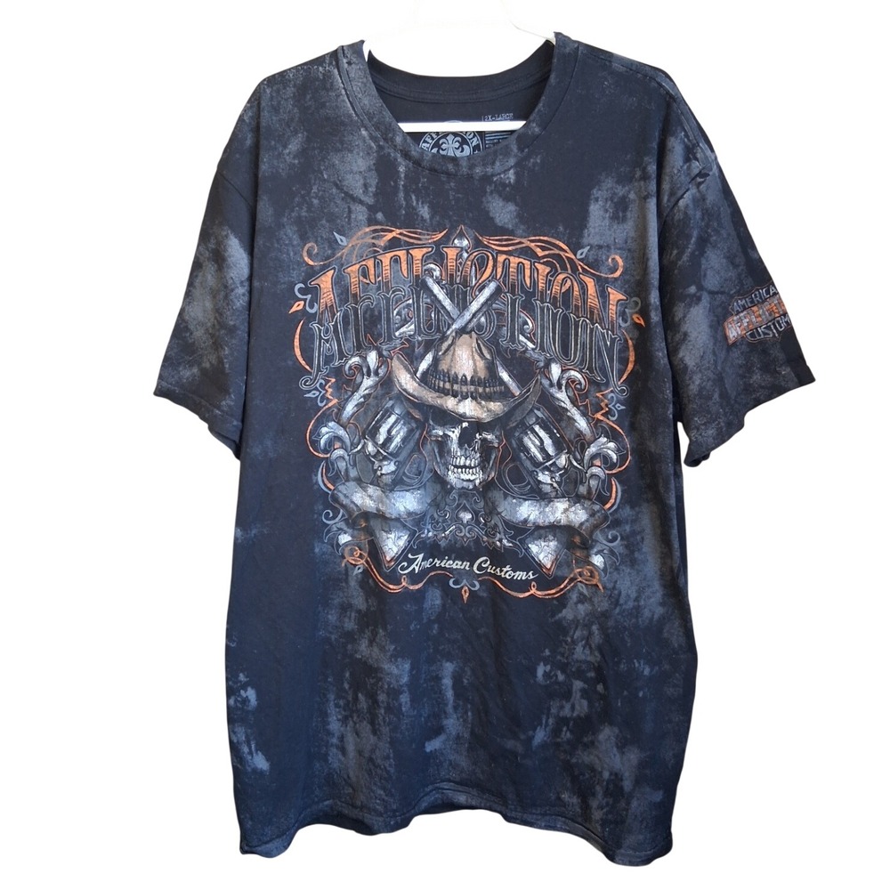 Affliction AC Outback Biker 2SIded SS Graphic Tee Skull Y2K Black Sword EUC‎
